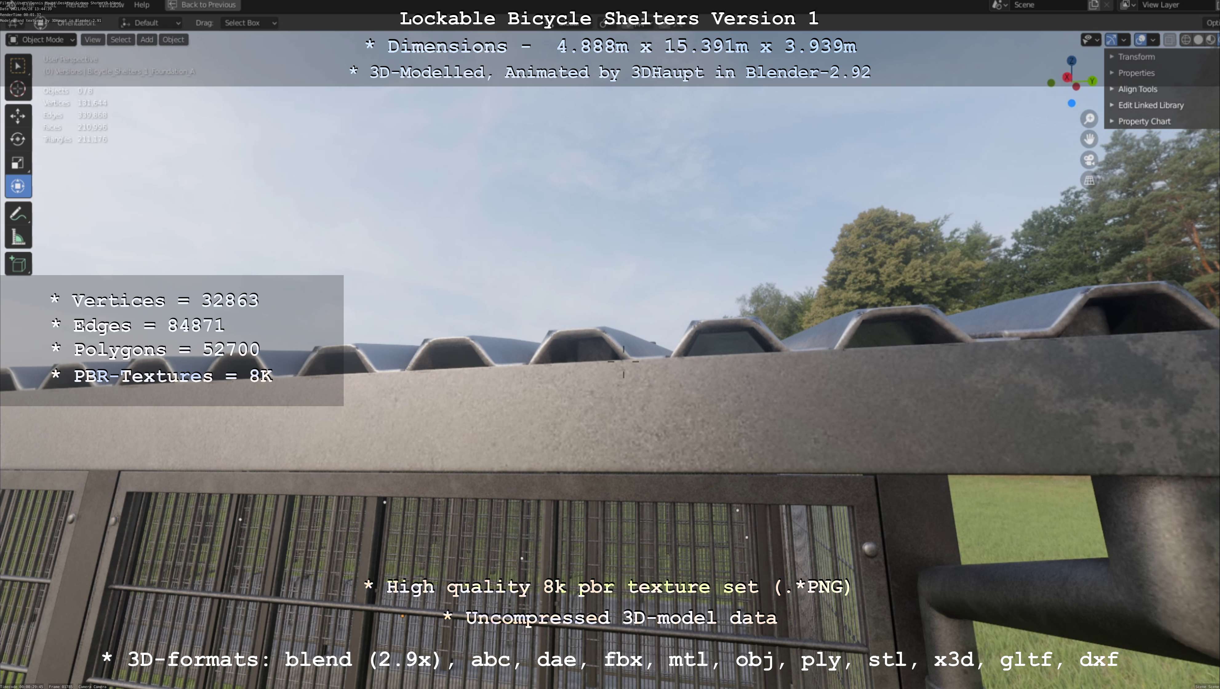 Lockable Bicycle Shelters Version 1 (Blender-2.92 Eevee)