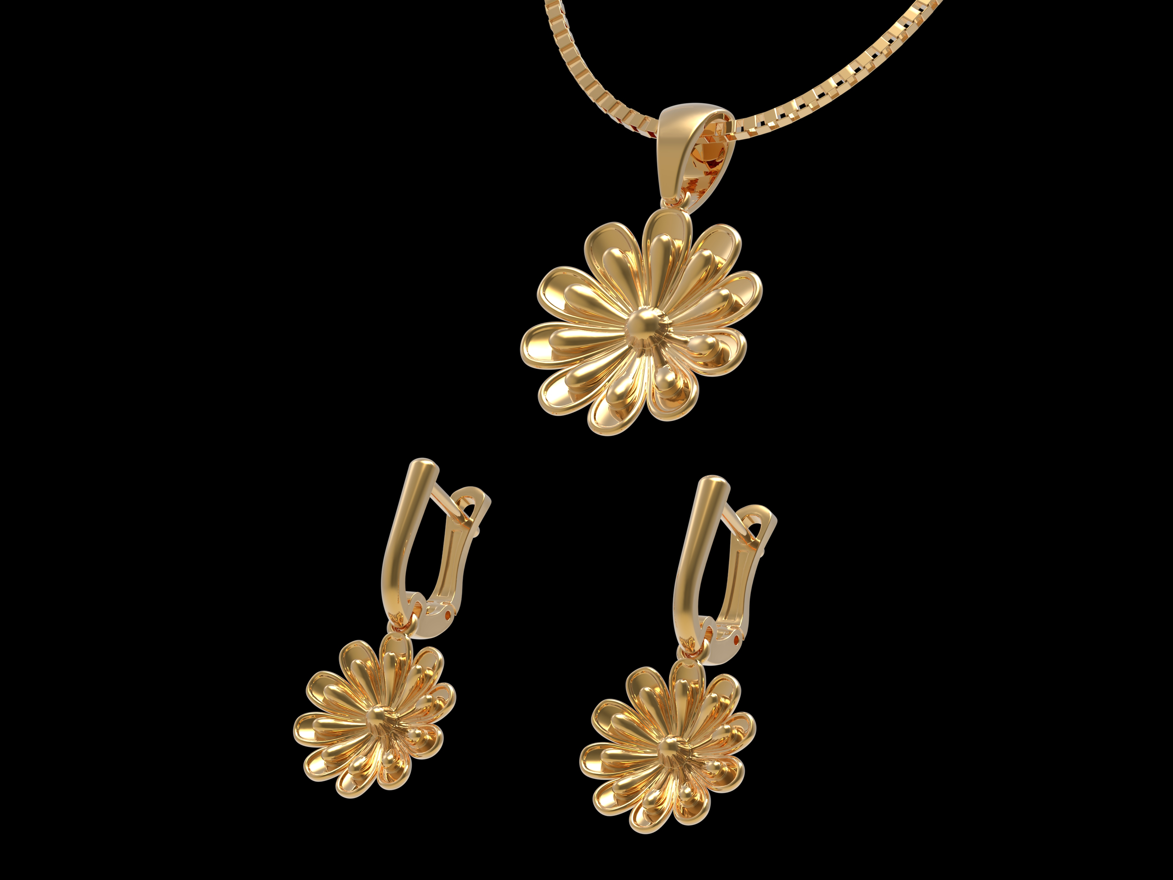Flower pendant with earrings