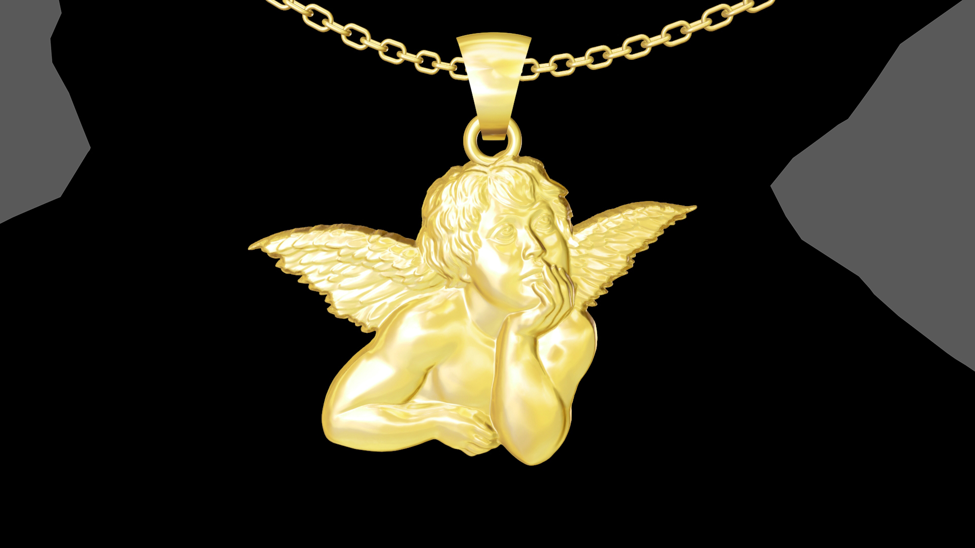 Teenage Angel medallion statue sculpture pendant jewelry gold 3D print model