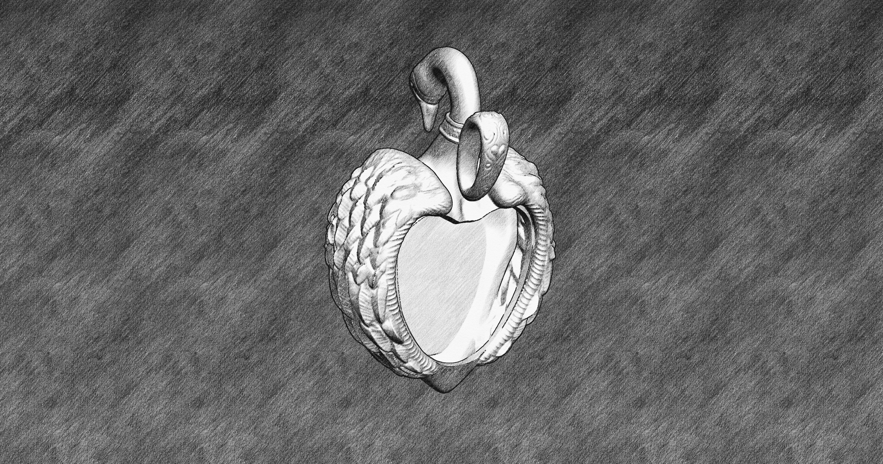 Swan Heart Pendant jewelry Gold 3D print model