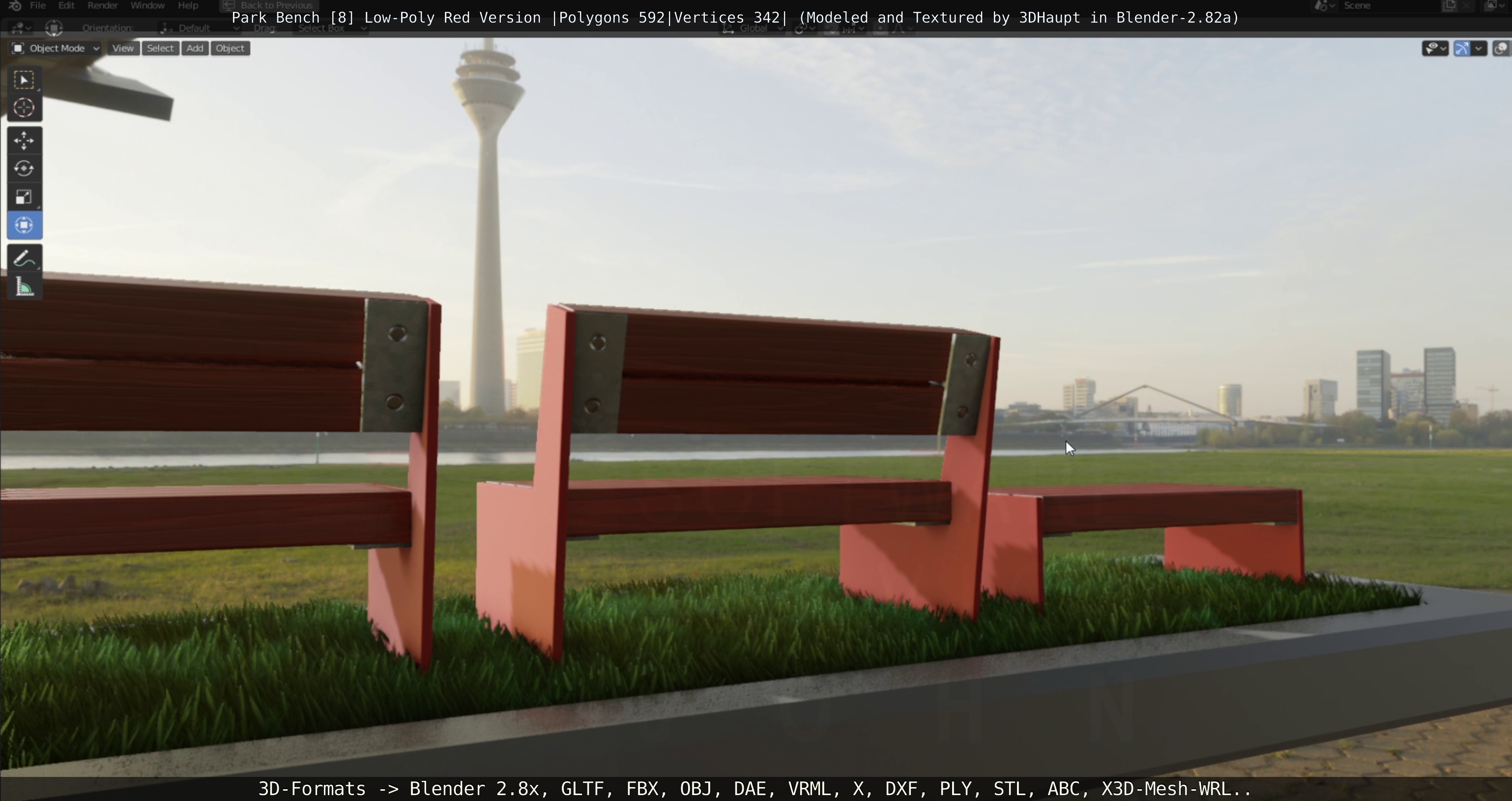 Park Bench [8] Red |Low Poly Version|