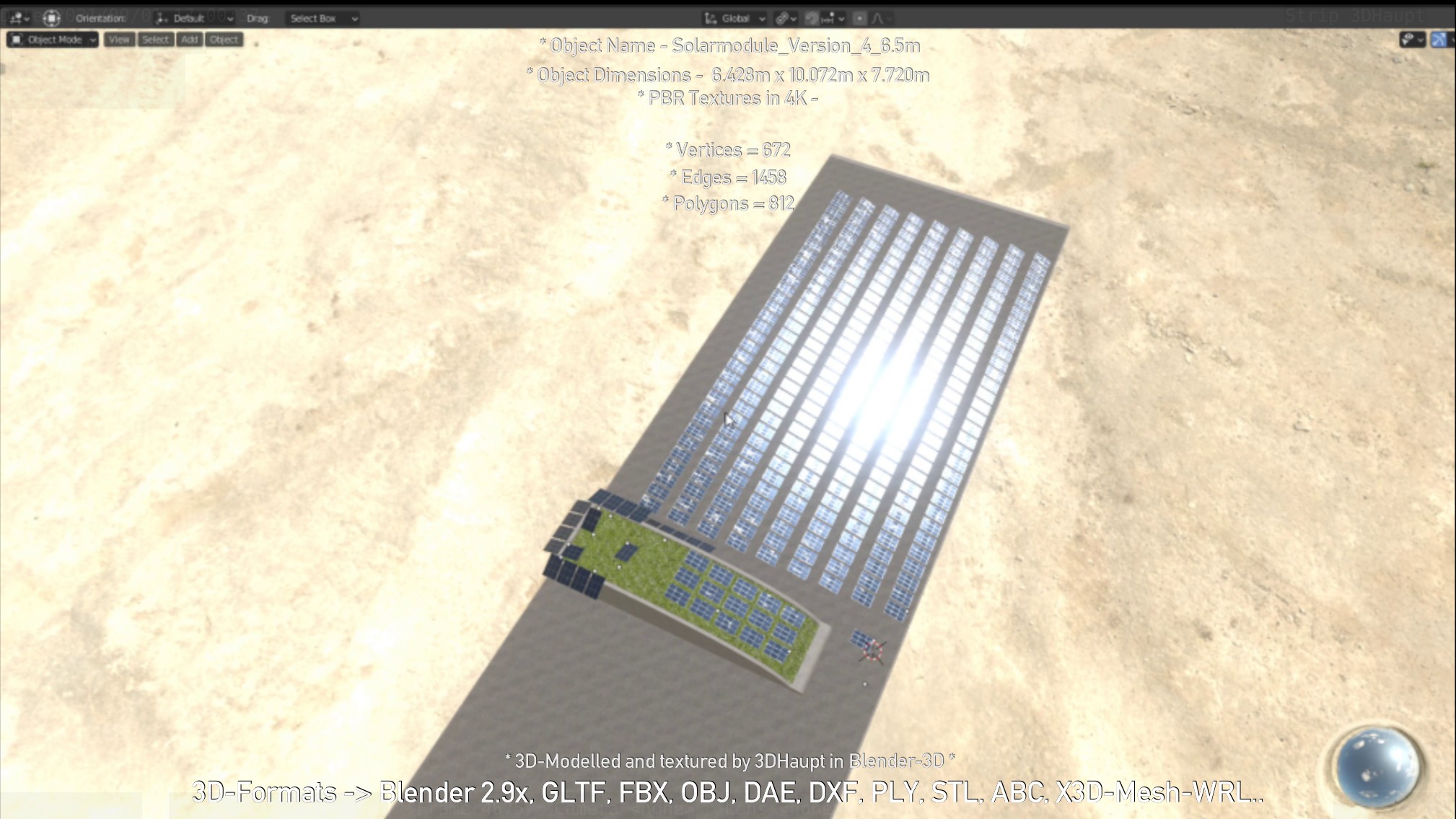 Solarmodule Version 4 - 6500mm (Blender-2.93 Cycles Render)