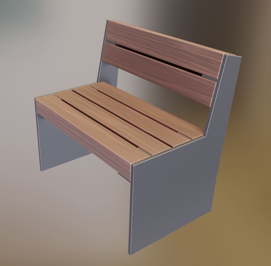 Low-Poly Park Bench 8 Teak Gray Metal Frame 1