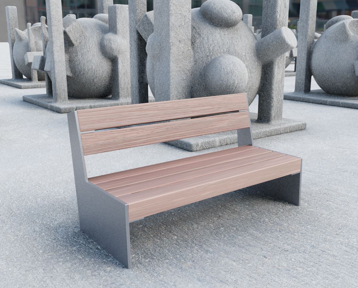 Low-Poly  Park Bench 8 Teak Gray Metal Frame 2