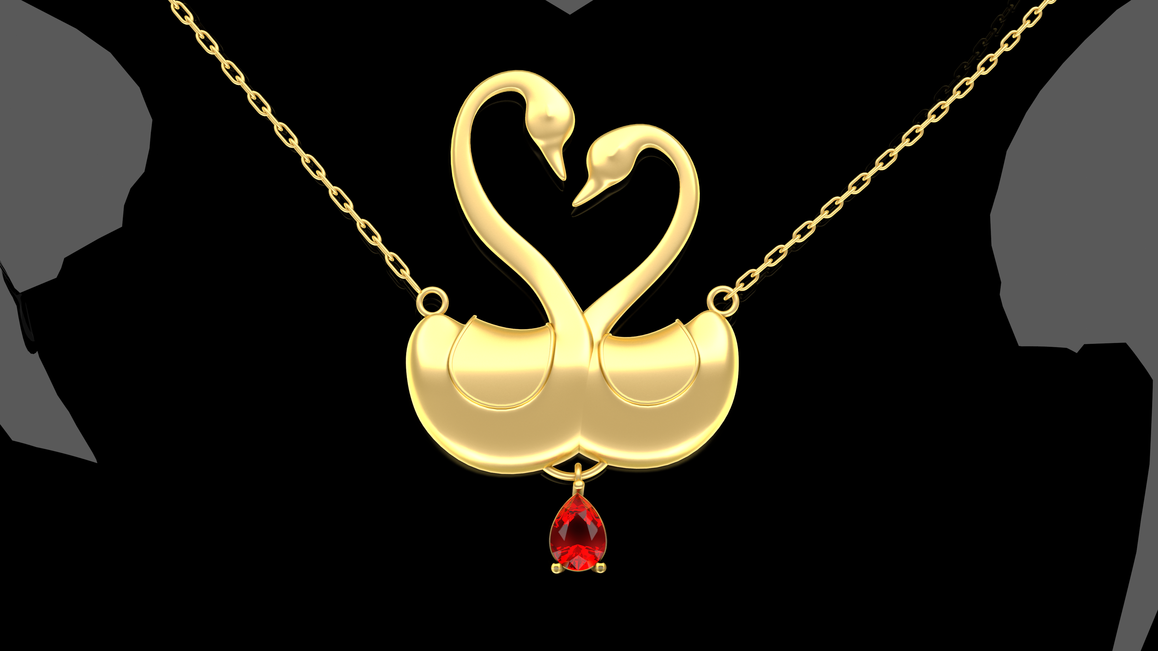 Swans Love Pendant Jewelry Gold 3D print model