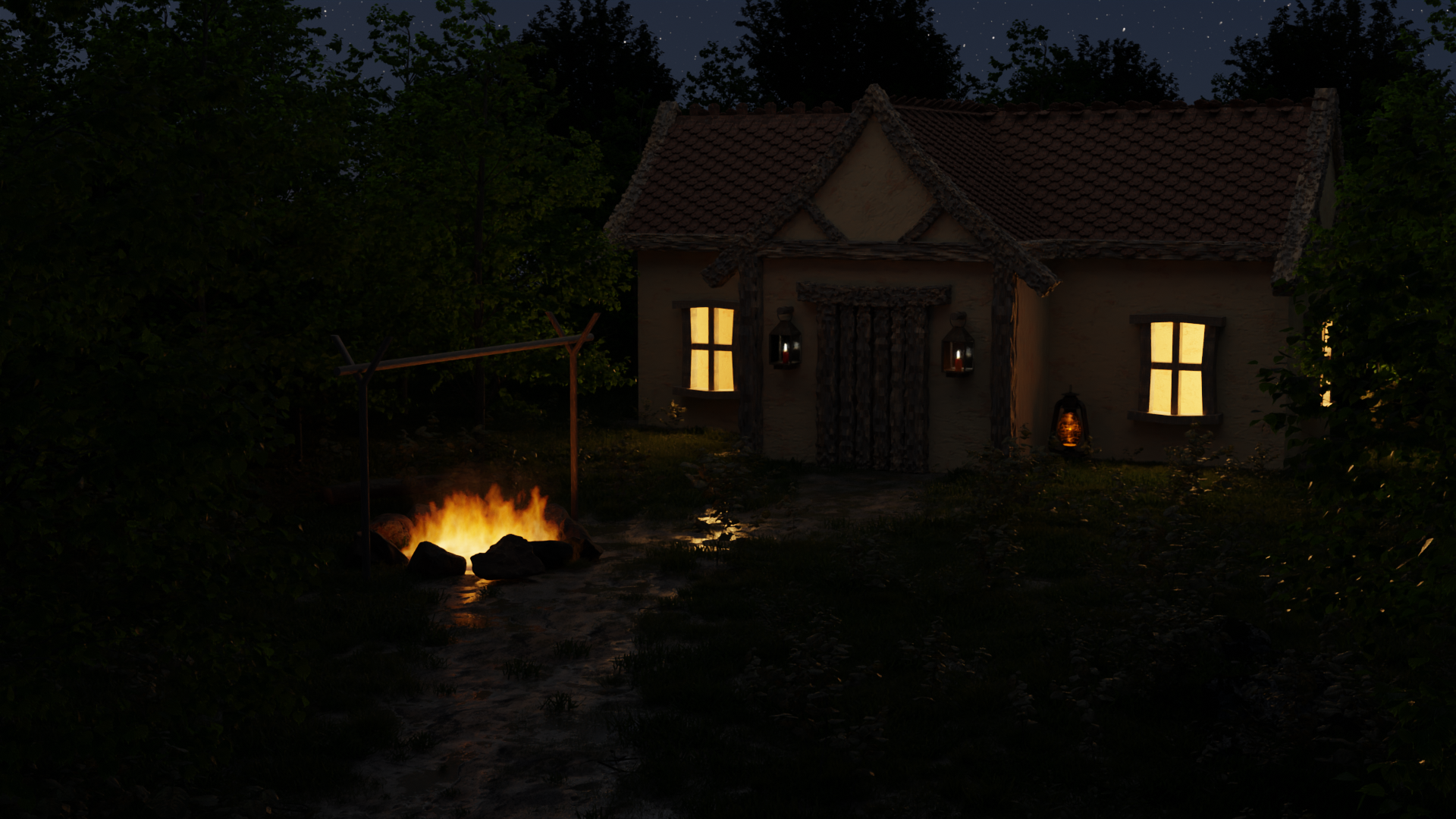 House and Campfire Scene