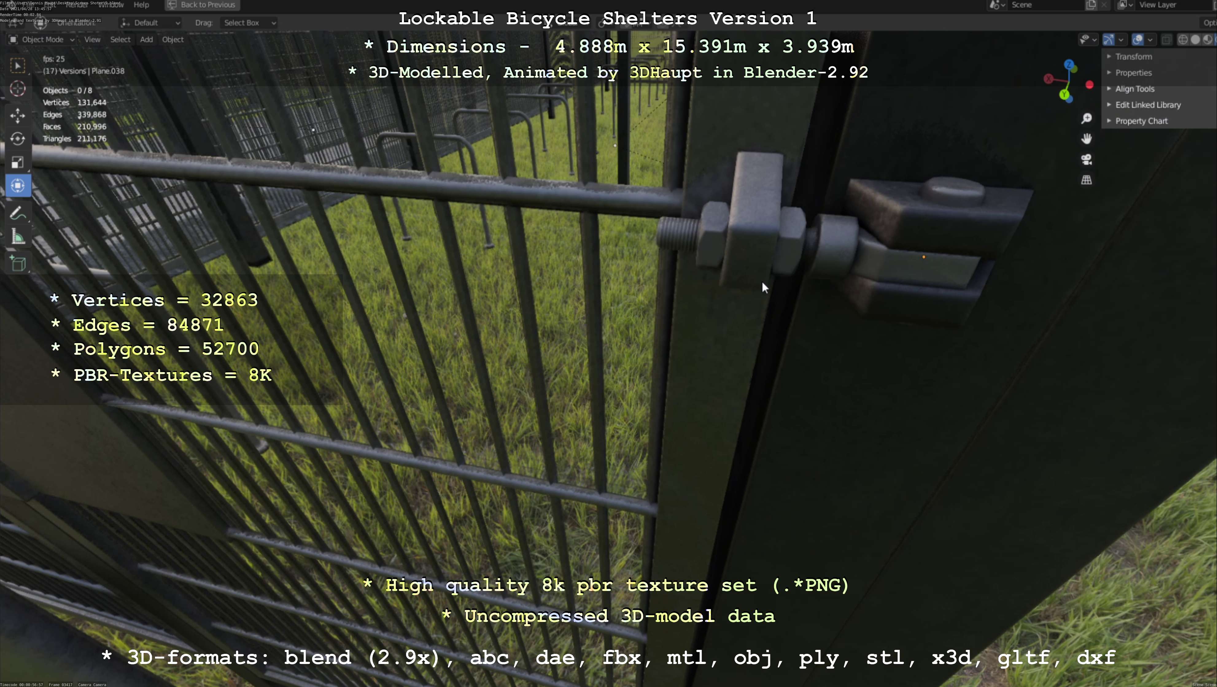 Lockable Bicycle Shelters Version 1 (Blender-2.92 Eevee)