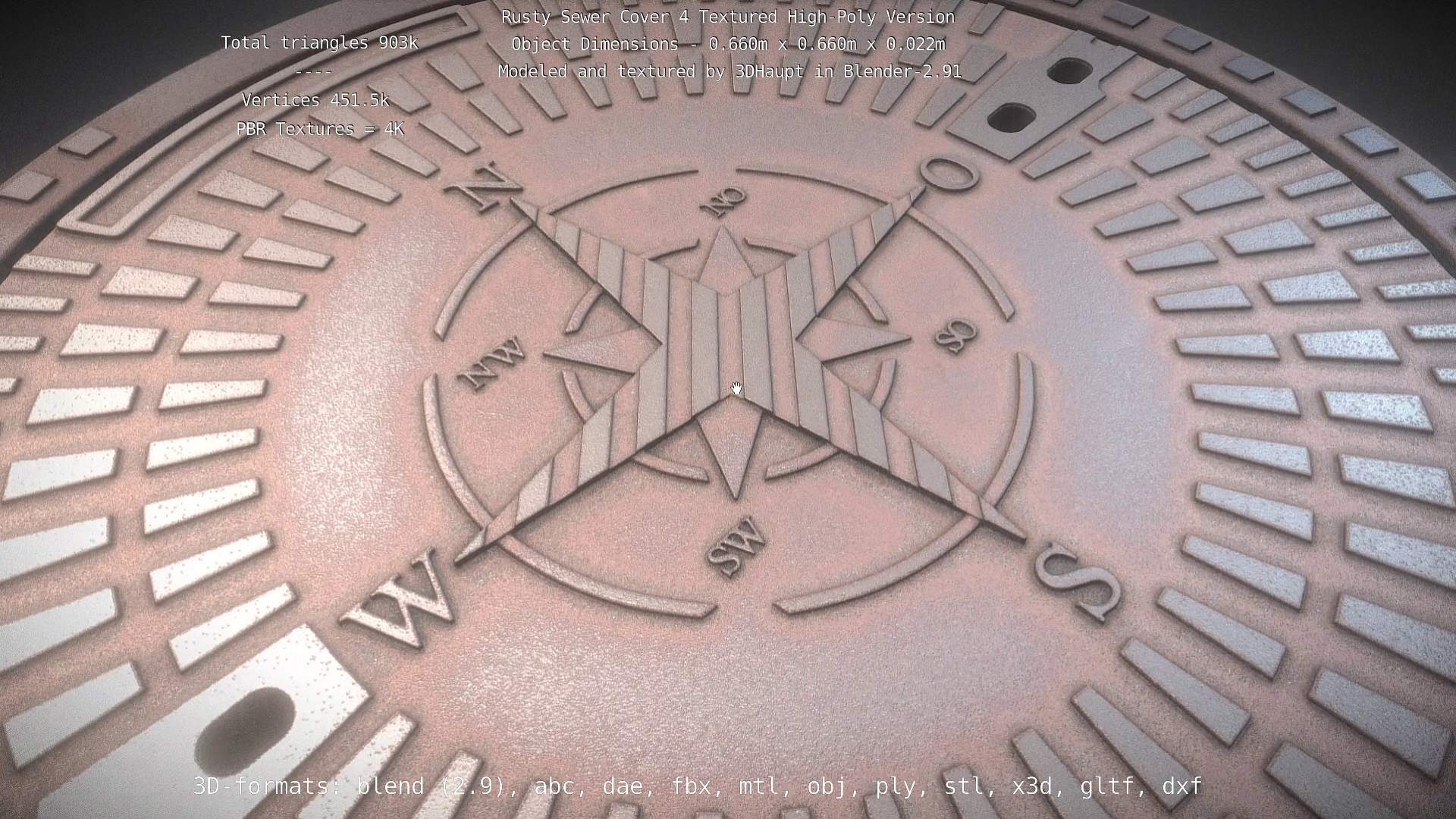 Rusty Sewer Cover 4 Textured High-Poly Version (Blender-2.91)