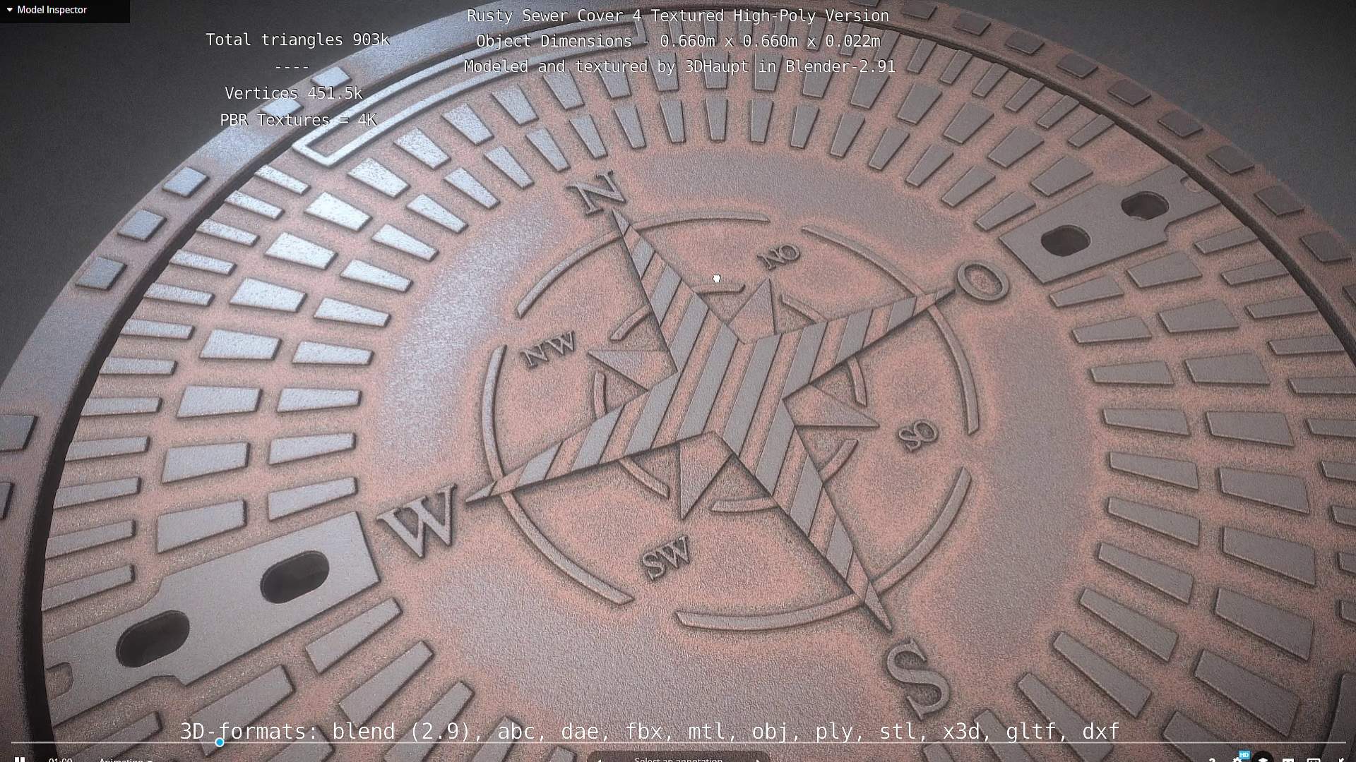 Rusty Sewer Cover 4 Textured High-Poly Version (Blender-2.91)