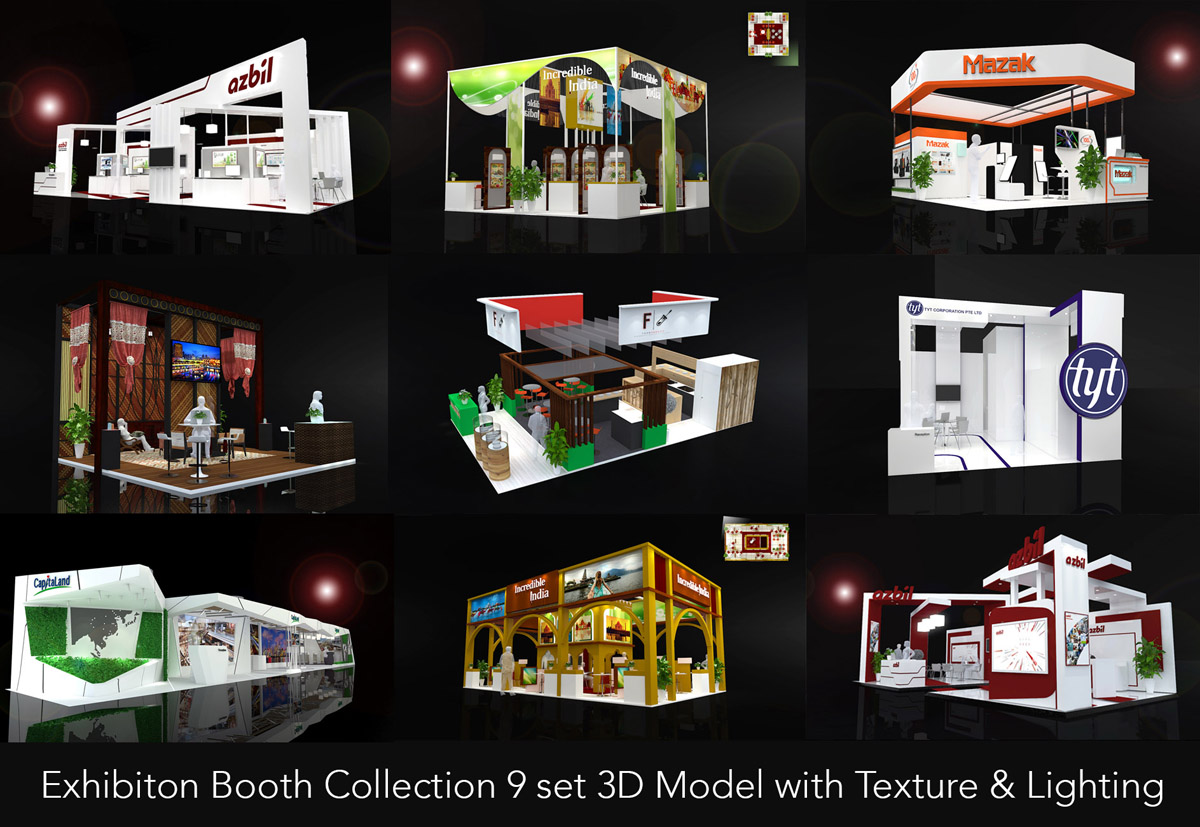 Exhibiton Booth Collection 9 set 3D Model with Texture & Lighting 