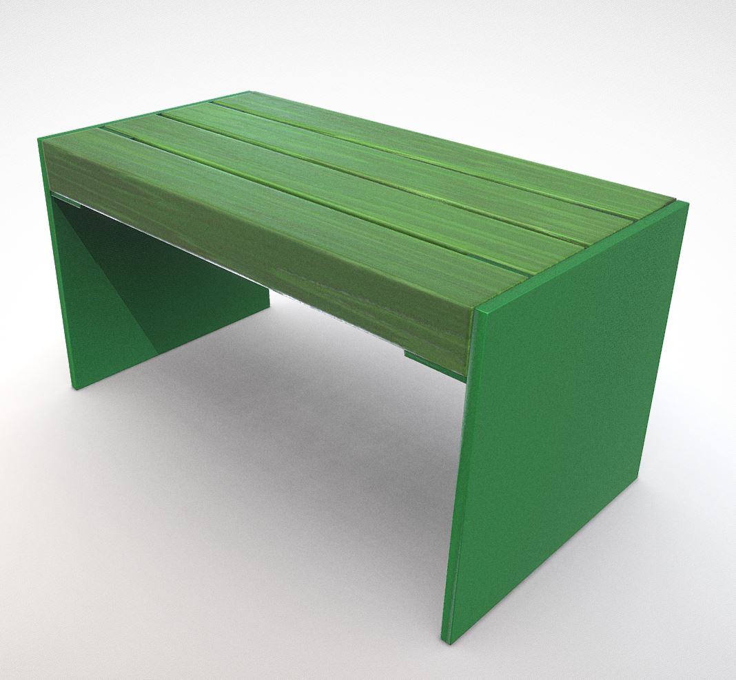  Low-poly Park Bench 8 Oak Green Metal Frame 3