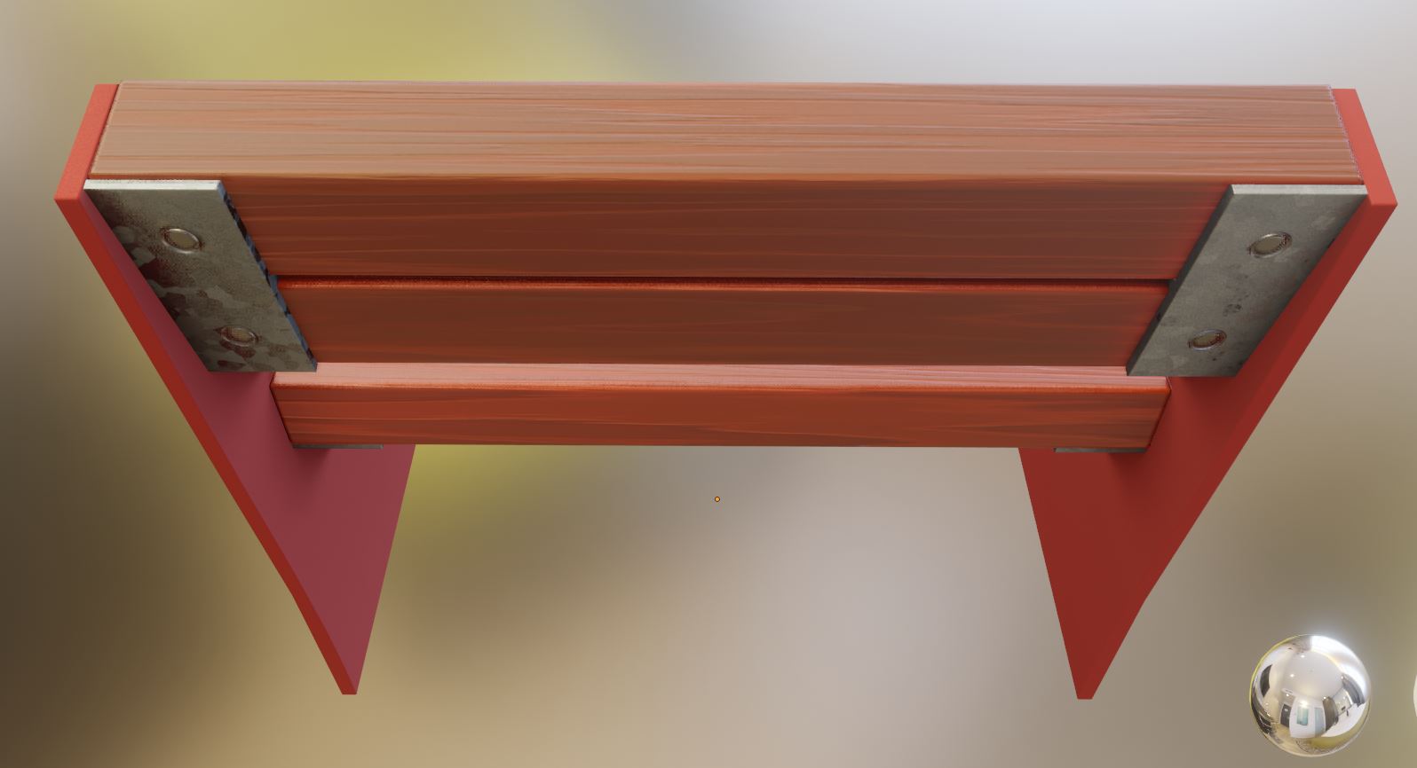 Park Bench 8 Oak Red Metal Frame 1
