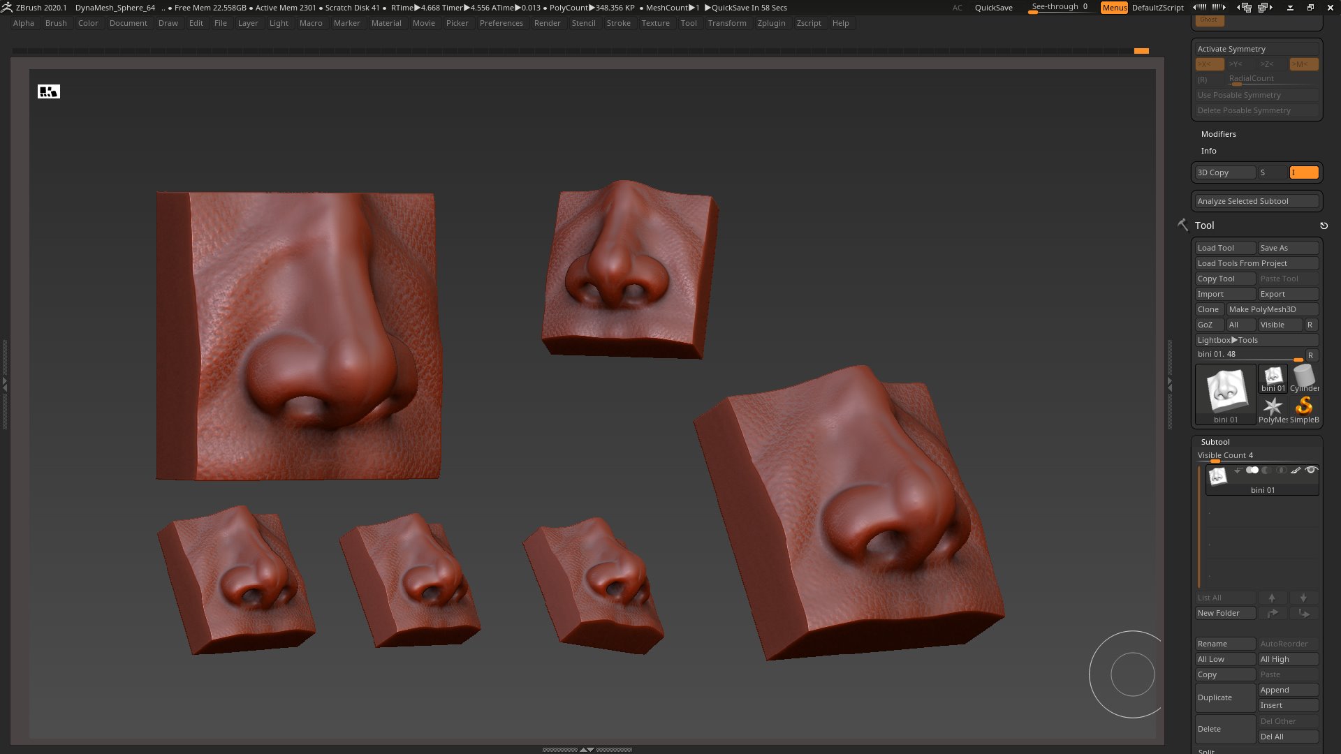 nose high poly low poly model 