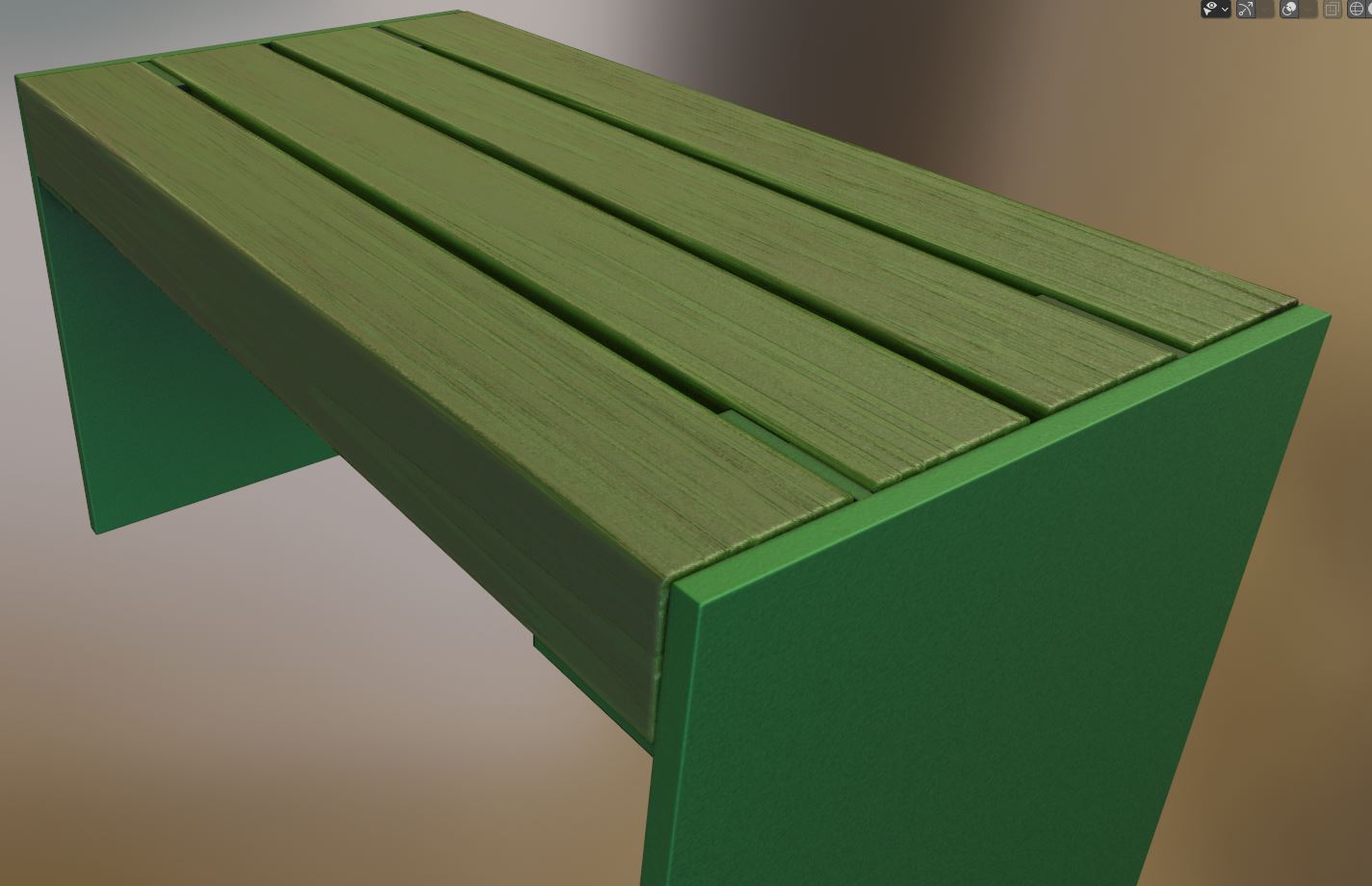  Low-poly Park Bench 8 Oak Green Metal Frame 3