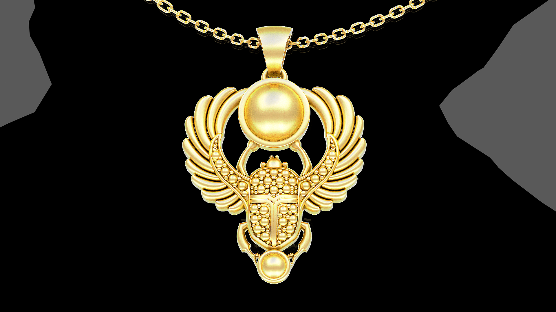 Scarab Egyptian symbol pendant jewelry gold necklace medallion 3D print model