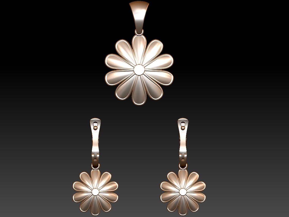 Flower pendant with earrings