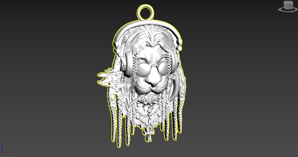 Smoking Lion and headphone pendant jewelry gold necklace medallion 3d model