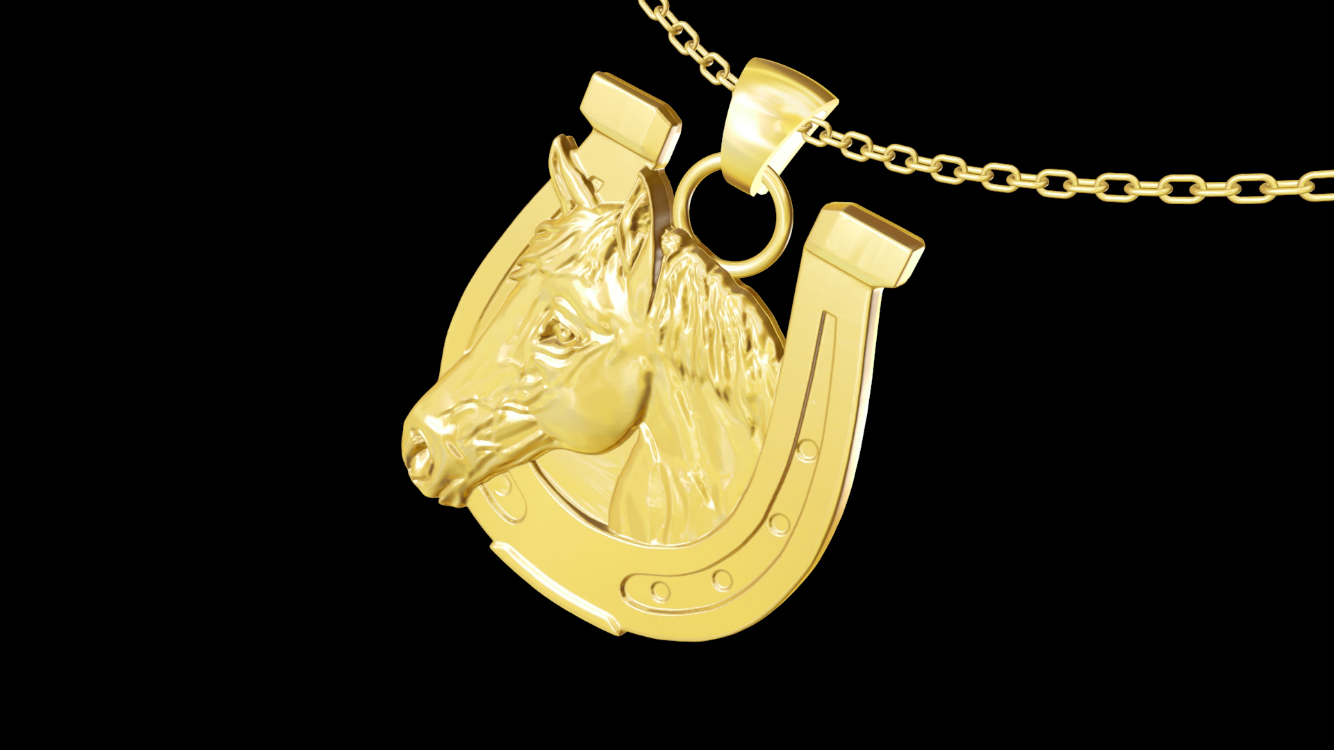 Happy Horseshoe Horse Head pendant jewelry gold necklace 3D print model