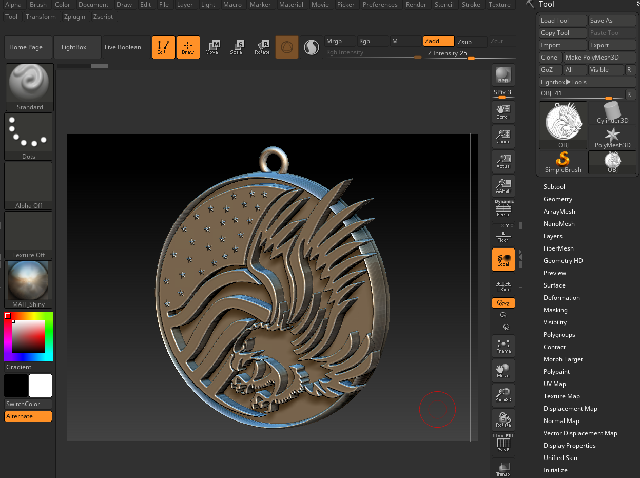 American Eagle Flag pendant jewelry gold necklace medallion 3D print model