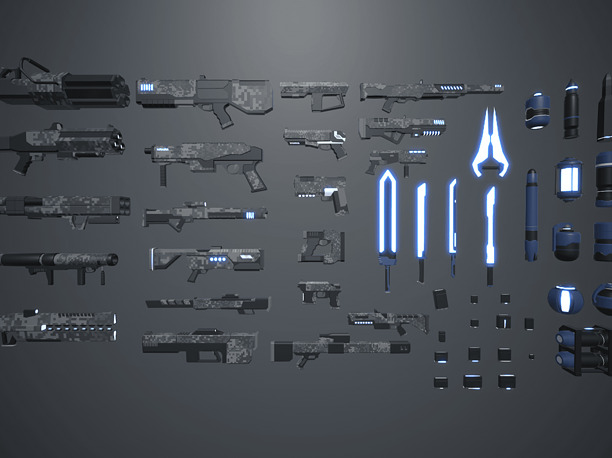 LowPoly Sci Fi Guns Pack 3D model