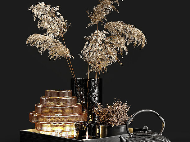 3D Decorative set with dry plants 3