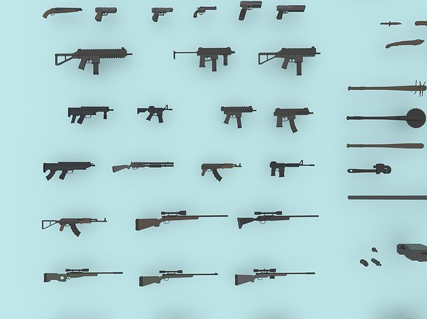 Low Poly Guns Pack 85 in 1 3D asset