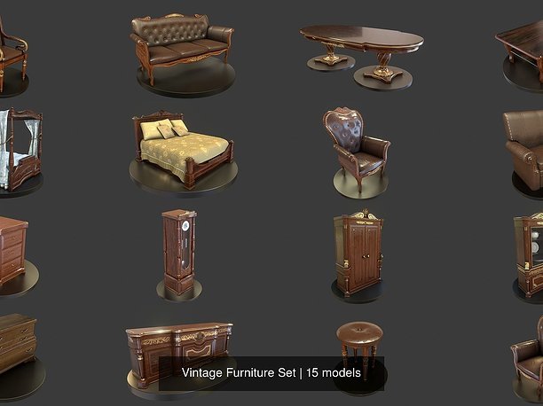 Vintage Furniture Set 3D