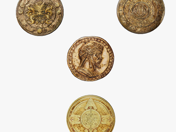 3D model Gold coin with ancient symbols