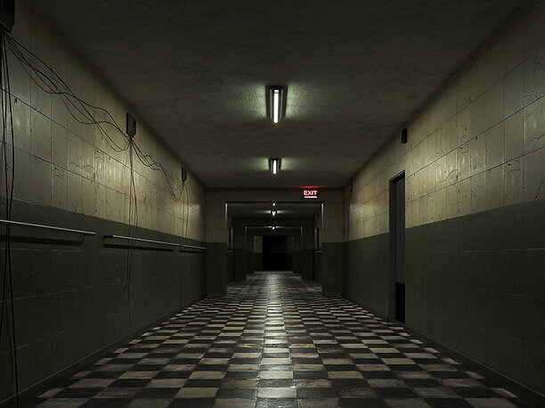 3D model Old Dark Scary Corridor 08