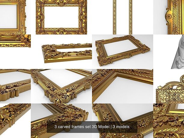3 carved frames set 3D Model architectural