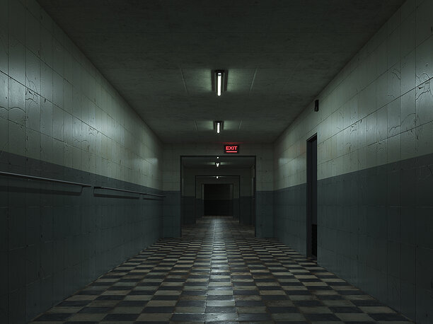 3D asset old dark scary corridor 07
