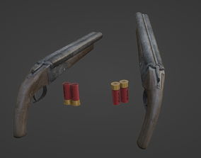 Rigged double barrel shotgun 3D model