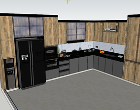Smeg brown and dark gray Kitchen 3D model