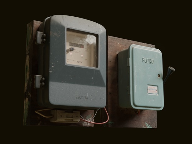 Electric meter box realistic model PBR