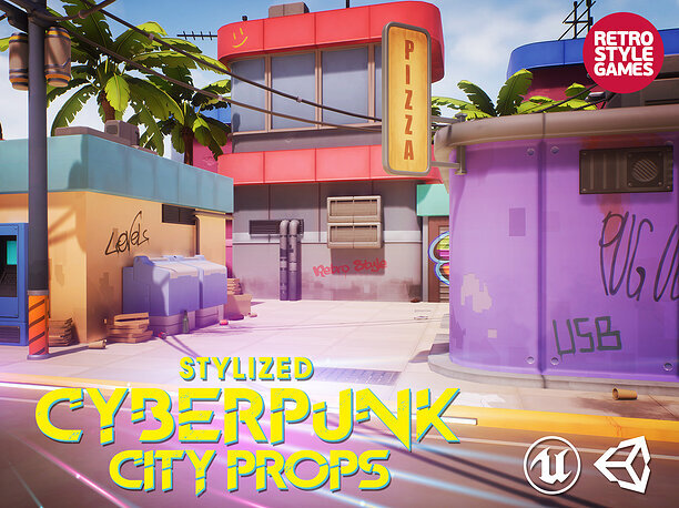 Stylized Cyberpunk City Props 3D model