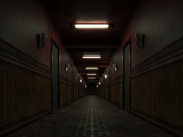 3D model old dark scary red corridor